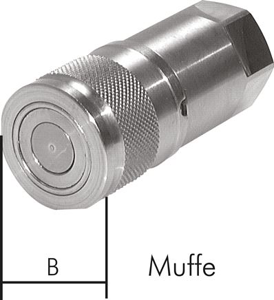 Exemplary representation: Flat-face coupling with stainless steel female thread, sleeve, stainless steel
