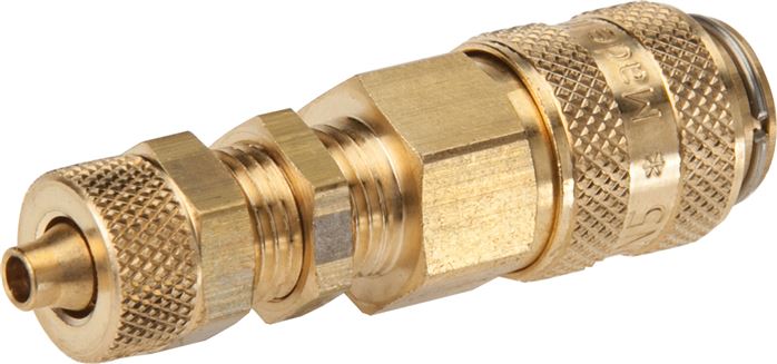 Exemplary representation: Coupling socket with union nut & bulkhead thread, brass
