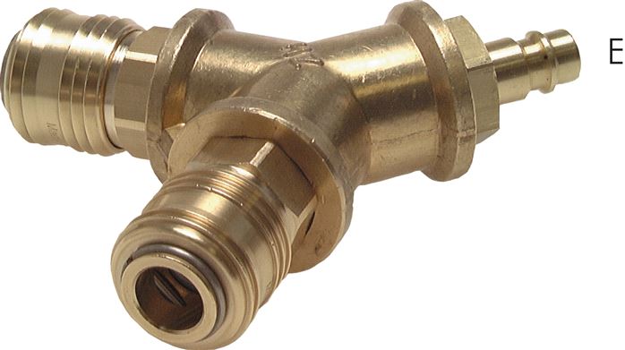 Exemplary representation: Air diverter with coupling plug & coupling sockets NW 7.2, brass, 2-way