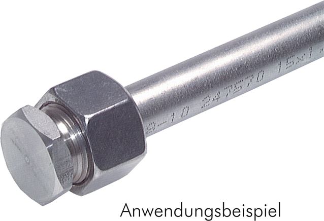 Application examples: Mounting example for closing screw connection for cutting ring fitting