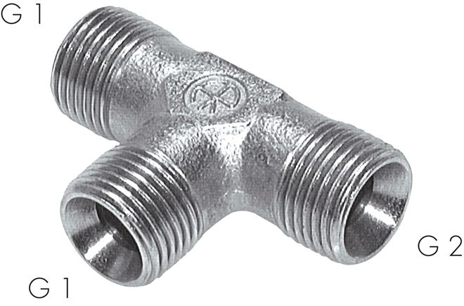 Exemplary representation: T-screw connection with G-thread (60° universal sealing cone, male), galvanised steel