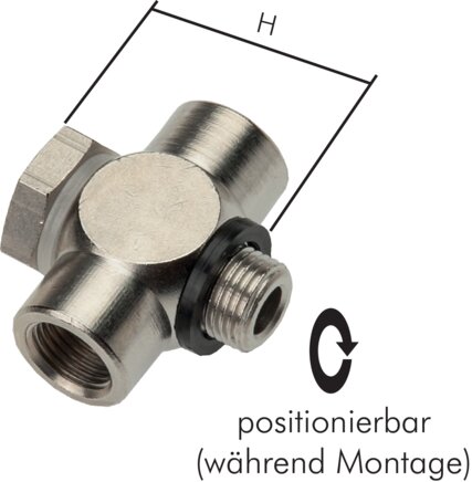 Exemplary representation: T-hose fitting with cylindrical female thread (banjo bolt), nickel-plated brass