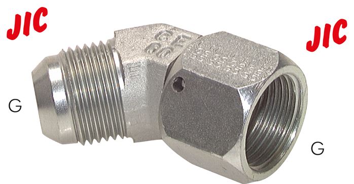 Exemplary representation: 45° elbow fitting with JIC thread (female/male), galvanised steel