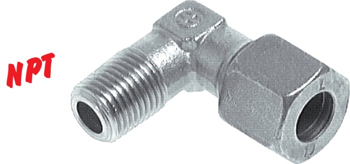 Exemplary representation: Angular screw-in fitting, NPT thread, galvanised steel